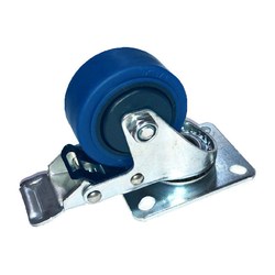 75 mm Standard Braked Swivel Castor - Blue Wheel / Silver Frame