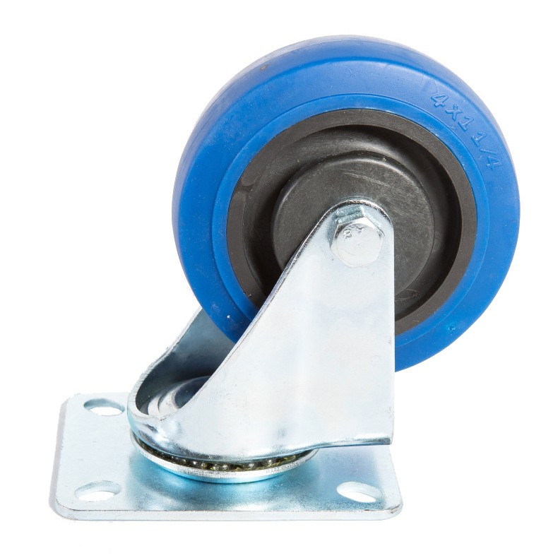100 mm Standard Swivel Castor - Blue Wheel / Silver Frame - Product photo