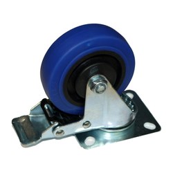 100 mm Standard Braked Swivel Castor - Blue Wheel / Silver Frame