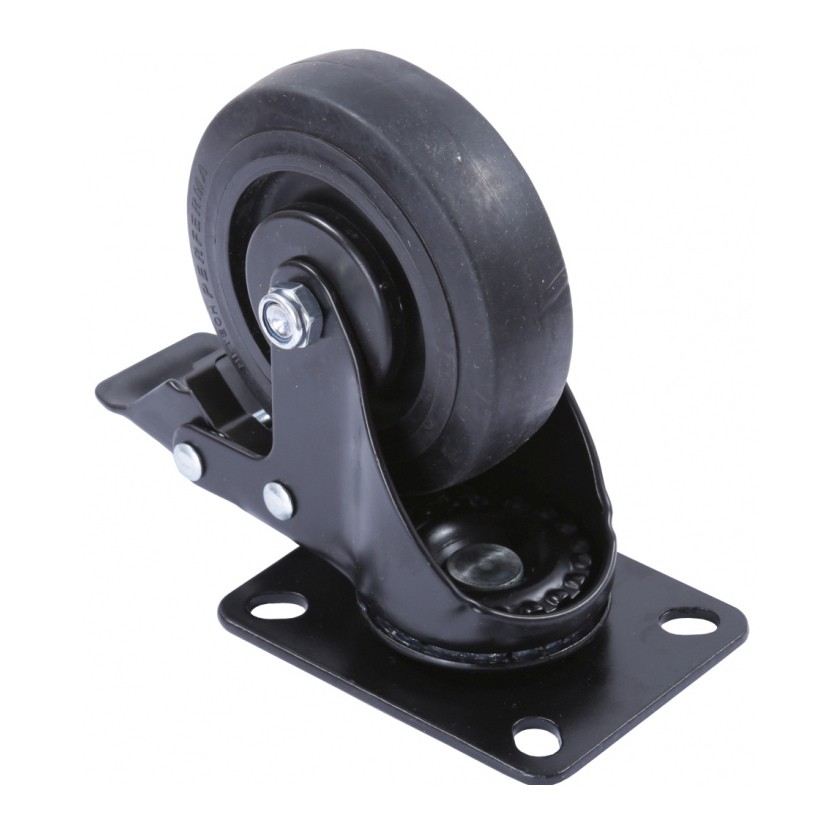 100mm Standard Braked Swivel Castor - Black Wheel / Black Frame - Product photo